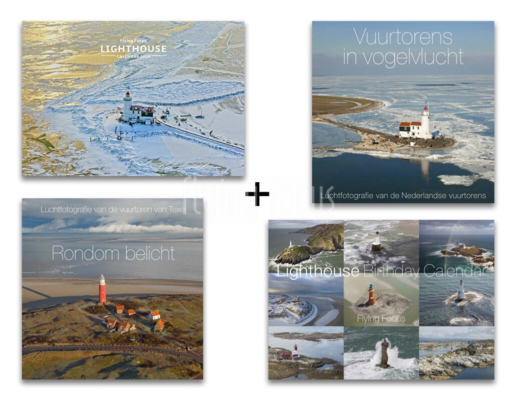 Vuurtorenkalender + Vuurtoren verjaardagskalender + fotoboek Rondom Belicht + fotoboek Vuurtorens in vogelvlucht