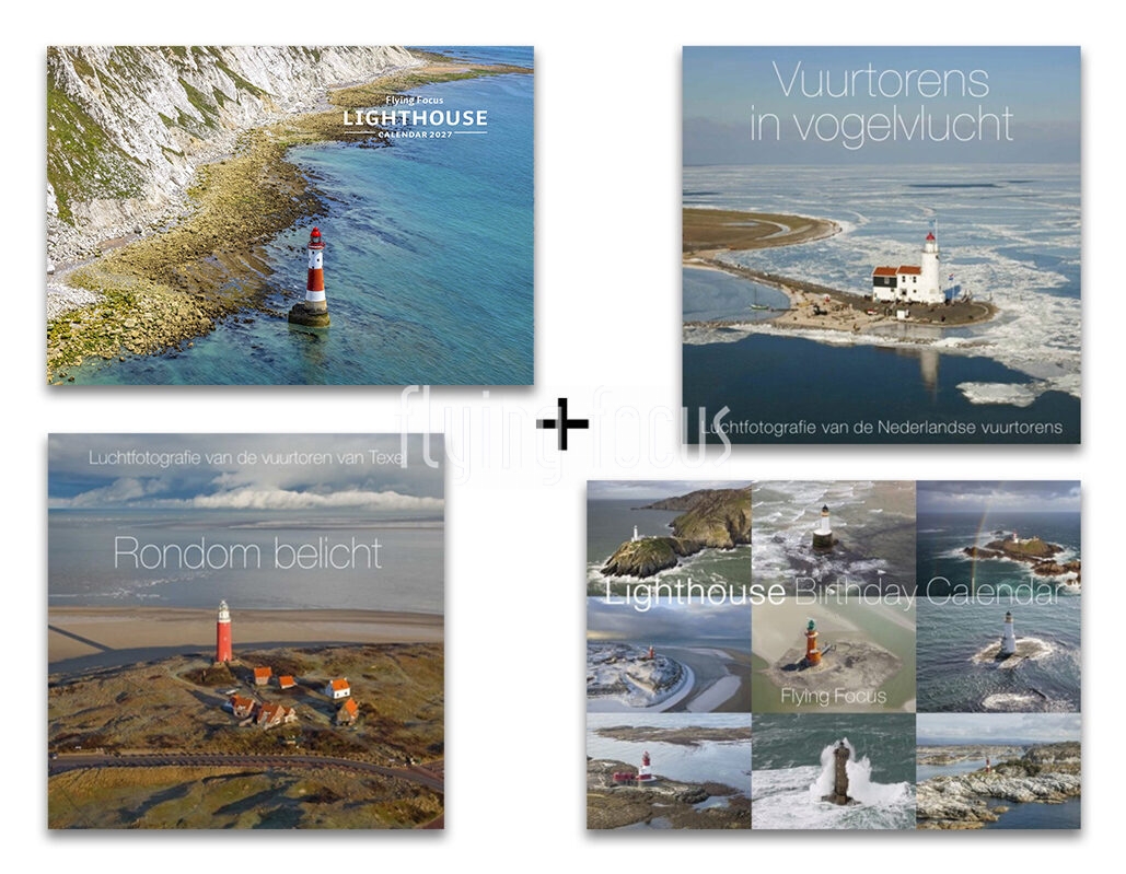 Vuurtorenkalender + Vuurtoren verjaardagskalender + fotoboek Rondom Belicht + fotoboek Vuurtorens in vogelvlucht